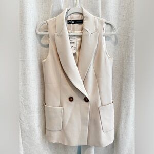 Zara Brand New XS Cream White Sleeveless Blazer Vest NWT